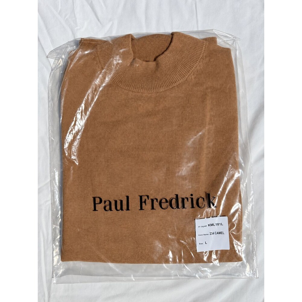 Paul Fredrick Men’s Silk Cotton Cashmere Mock Neck Sweater Camel L NWT
